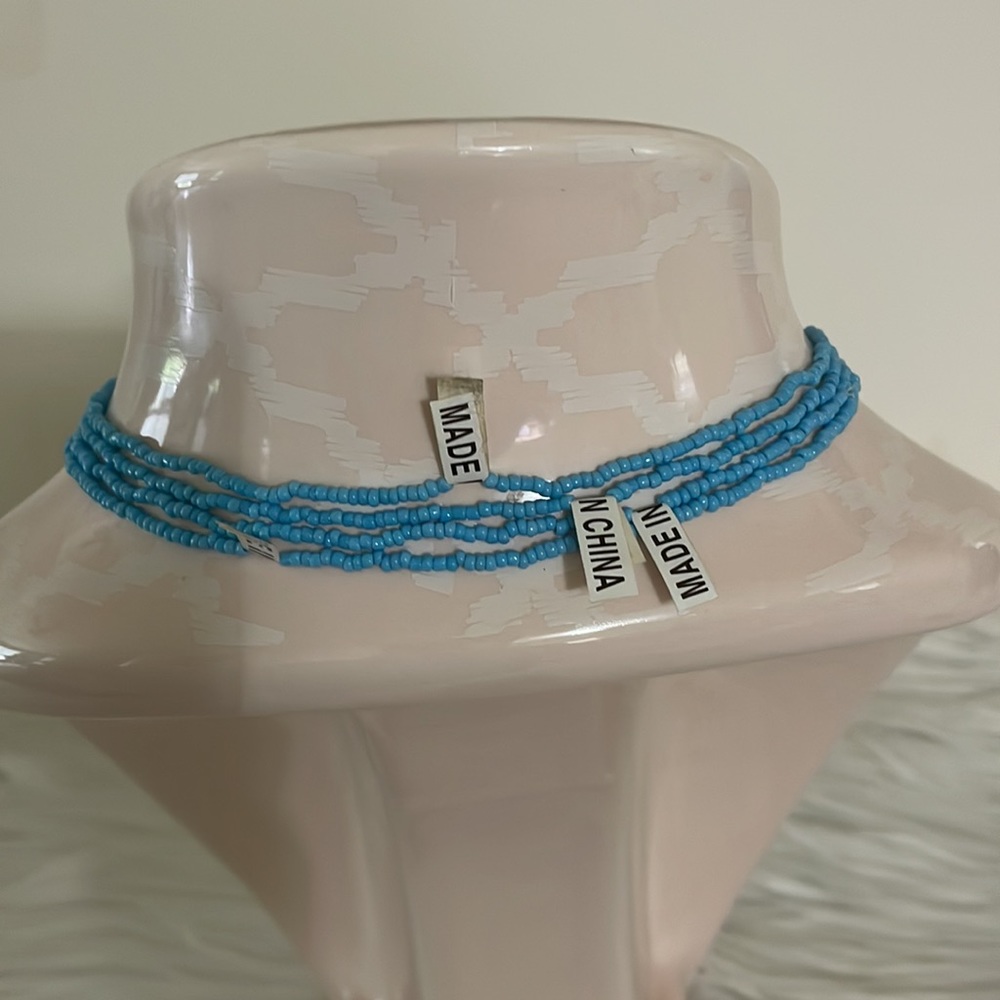 SOLD_Four (4) light blue mini beaded beach necklaces - layer or wear one - Picture 5 of 8